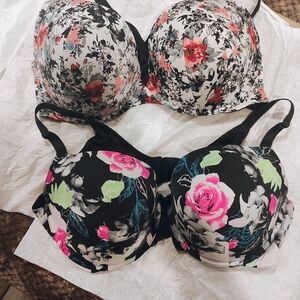 torrid Floral Padded Underwire Bras — Black & White with Pink Accents